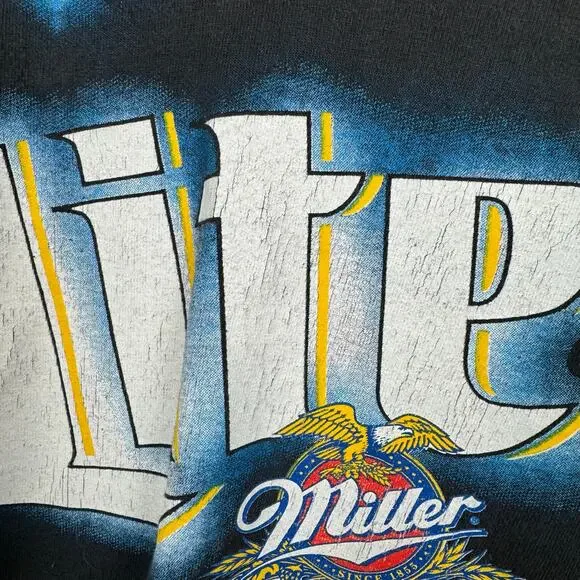 Vintage Rusty Wallace Shirt Large Black AOP Lite It Up Miller NASCAR Racing 1997